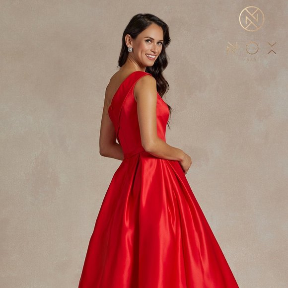 Nox One Shoulder Red Evening Dress - Picture 6 of 9